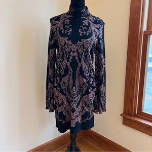 Free People Black Print Mock Neck Knit Dress S